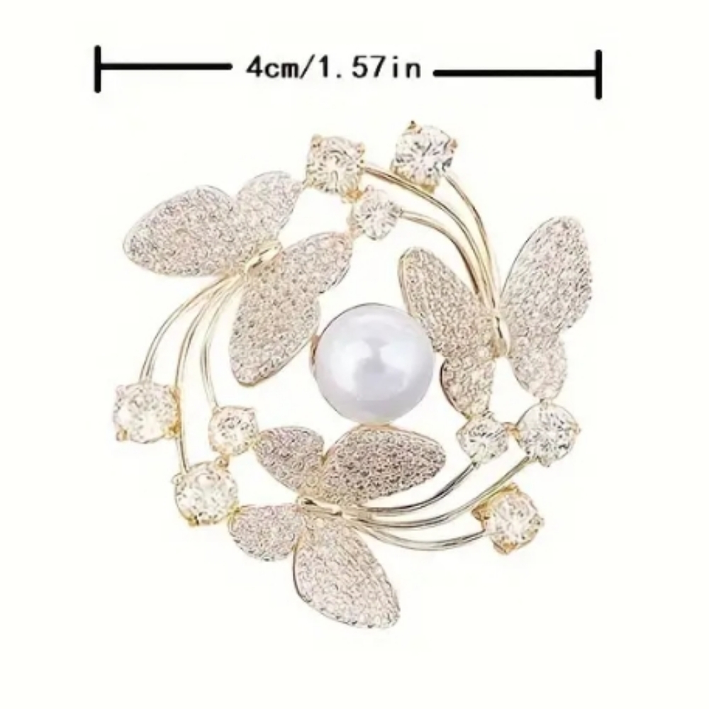 NEW Butterfly Rhinestone Pearl Brooch Pin - Picture 4 of 7